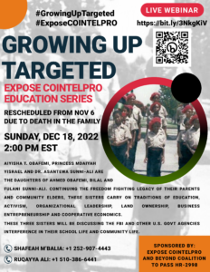 Growing Up Targeted, postponed due to death in family